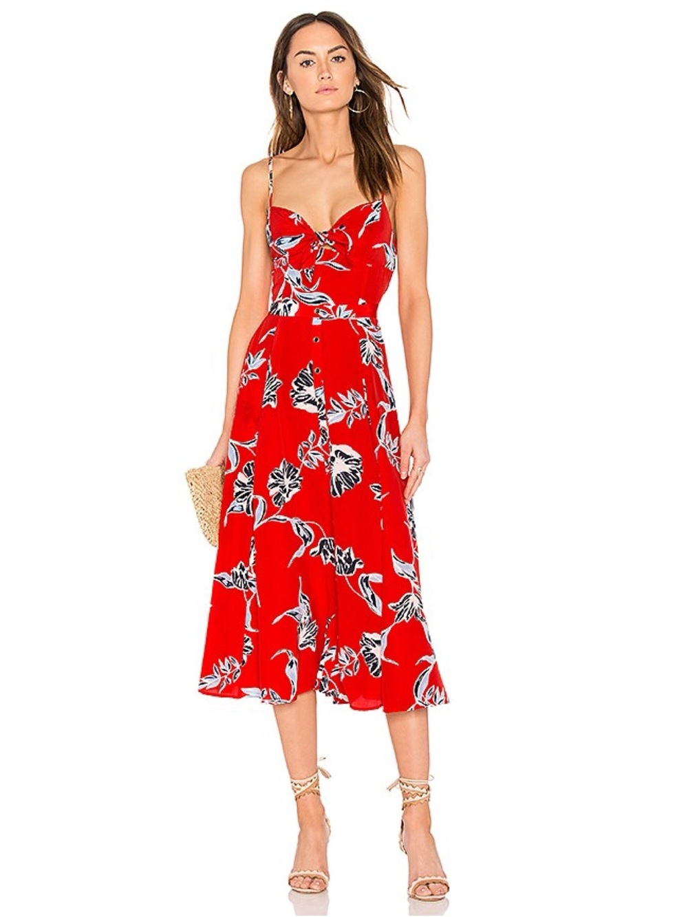 Yumi Kim Silk Pretty Woman Floral Hello Beautiful Red Dress Sz Large